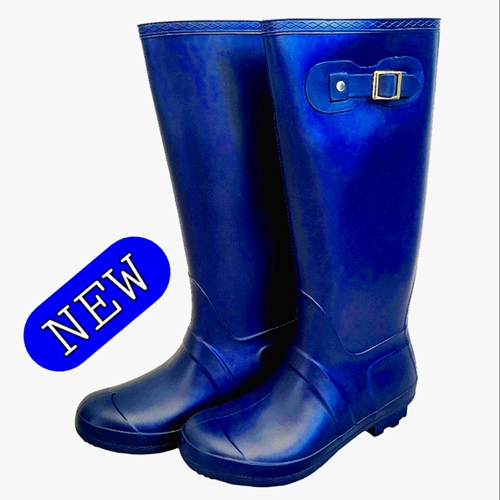 BAMBOO Women's Navy Blue Padinton Knee High Tall Rain Boots NEW NWOT